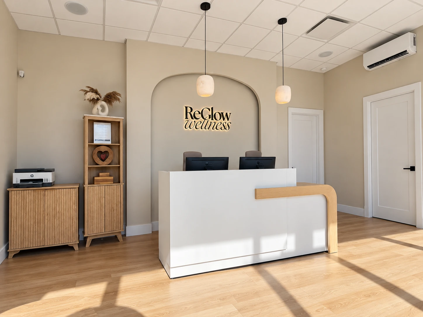 The ReGlow Wellness reception desk and lobby in Levittown